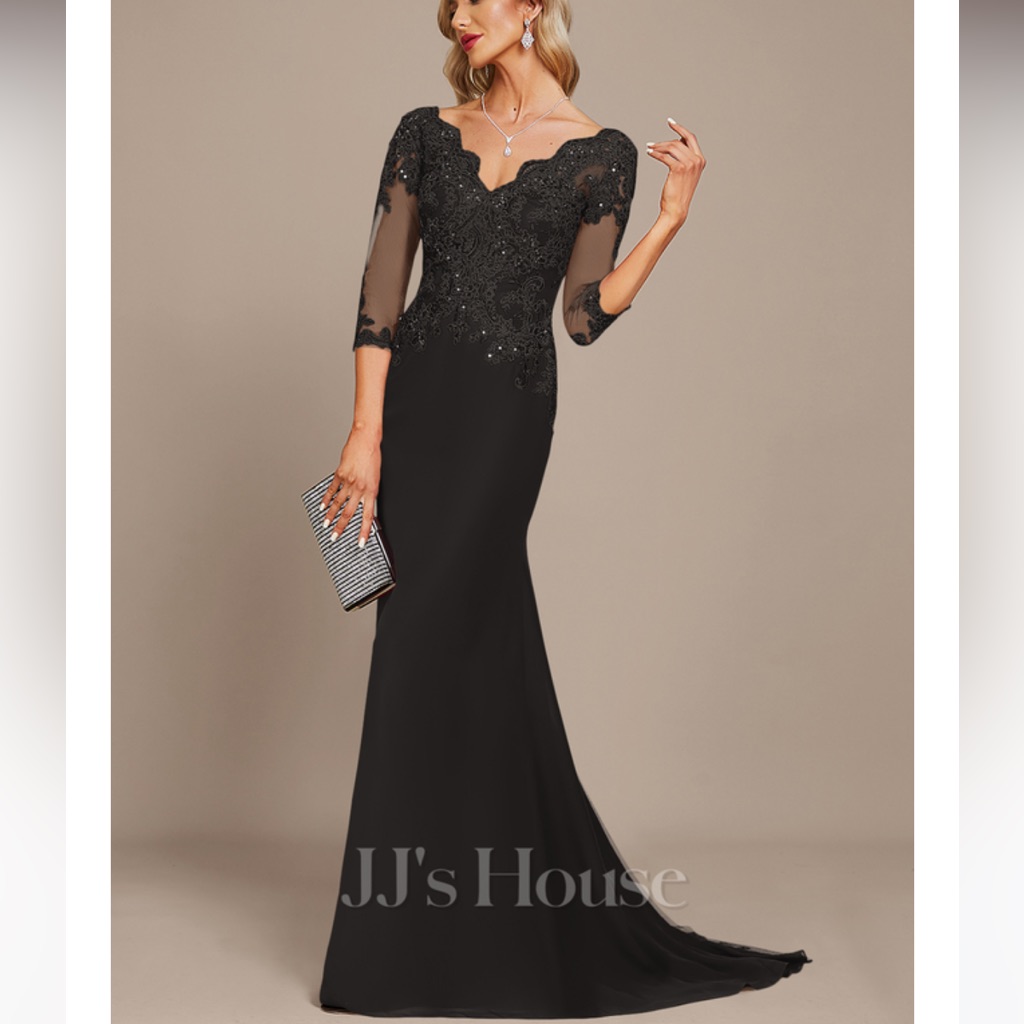 Jj’s House Black Sequin Lace Trumpet Mermaid Evening Gown Size 6 New